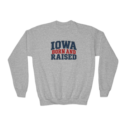 Iowa Born and Raised Classic Heritage Unisex Youth Crewneck Sweatshirt Graphic
