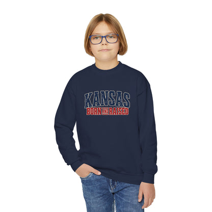 Kansas Born and Raised Western Heritage Unisex Youth Crewneck Sweatshirt Graphic
