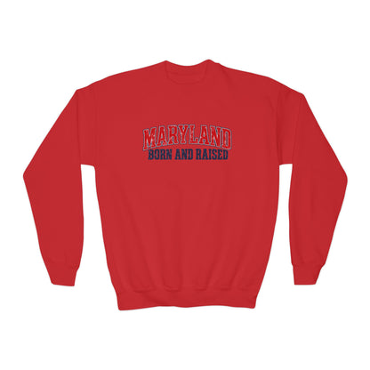 Maryland Born and Raised East Coast Heritage Unisex Youth Crewneck Sweatshirt Unisex Graphic