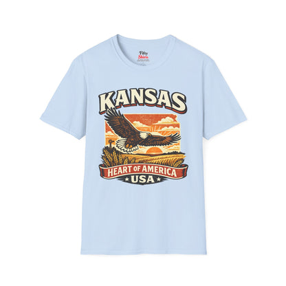 Heart of America Kansas Unisex Softstyle T Shirt State Pride Graphic Tee Collections FS03
