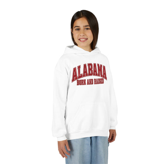 Alabama Born and Raised Collegiate Classic Unisex Youth Heavy Blend Hooded Sweatshirt Graphic