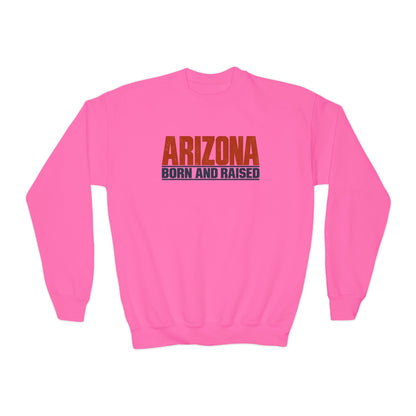 Arizona Born and Raised Modern Streetwear Unisex Youth Crewneck Sweatshirt Graphic