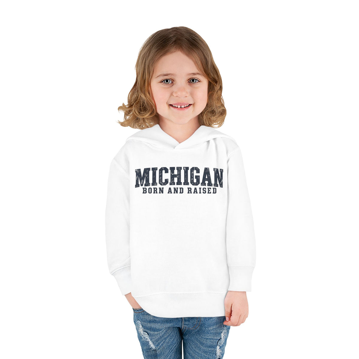Michigan Born and Raised Rustic Midwest Unisex Toddler Pullover Fleece Hoodie
