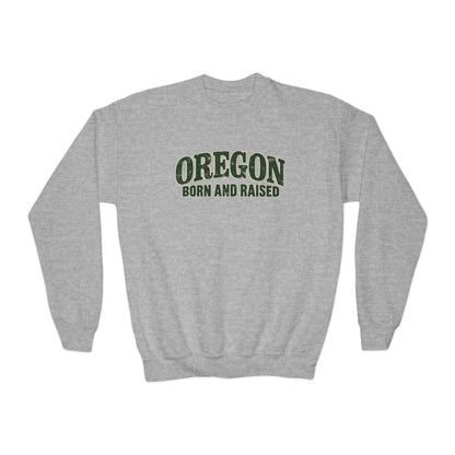 Oregon Born and Raised Classic Souvenir Unisex Youth Crewneck Sweatshirt Graphic