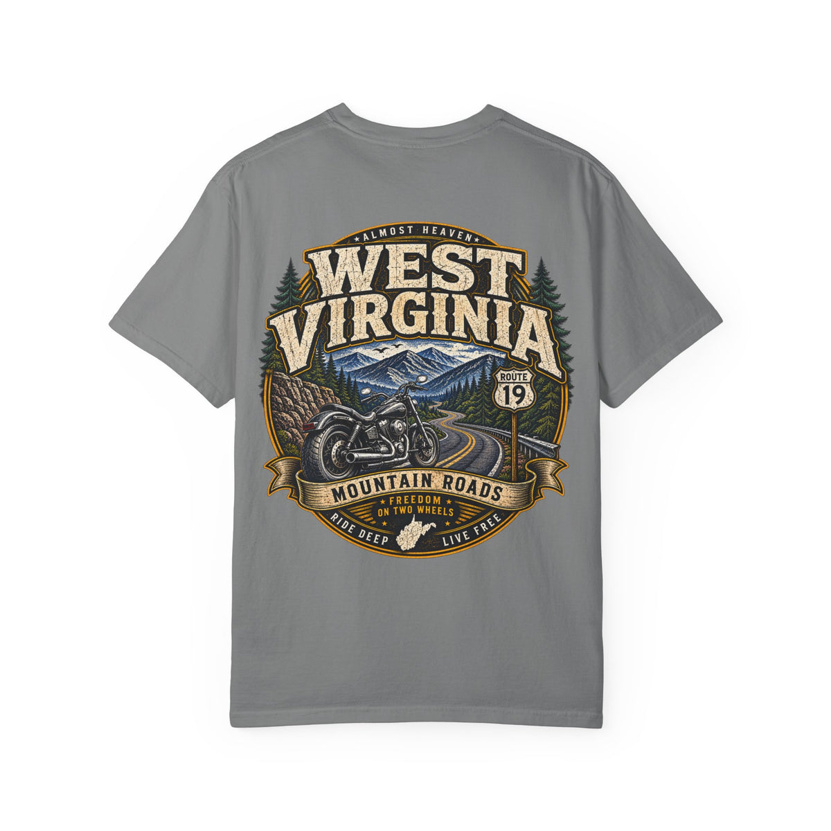 West Virginia Motorcycle Roads Unisex Comfort Color 1717 Streetwear Graphic Tee