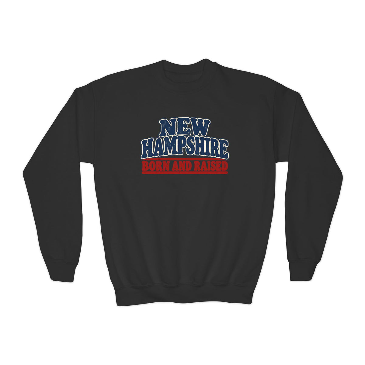 New Hampshire Born and Raised Retro 1970s New England Unisex Youth Crewneck Sweatshirt Graphic