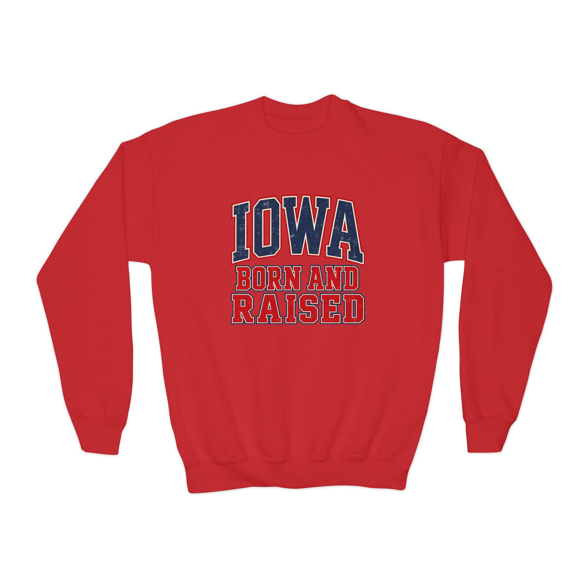 Iowa Born and Raised Vintage Collegiate Unisex Youth Crewneck Sweatshirt Graphic