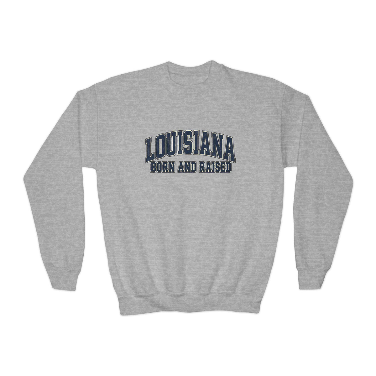 Louisiana Born and Raised Southern Collegiate Unisex Youth Crewneck Sweatshirt