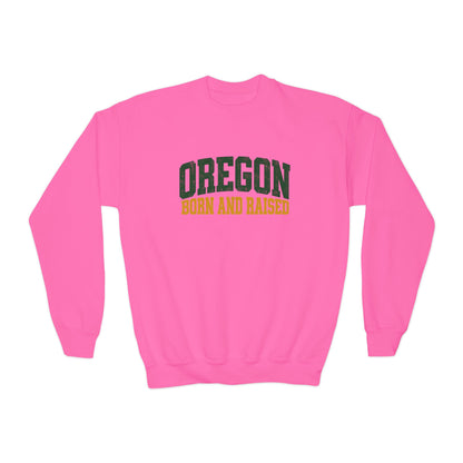 Oregon Born and Raised Vintage Collegiate Unisex Youth Crewneck Sweatshirt Graphic