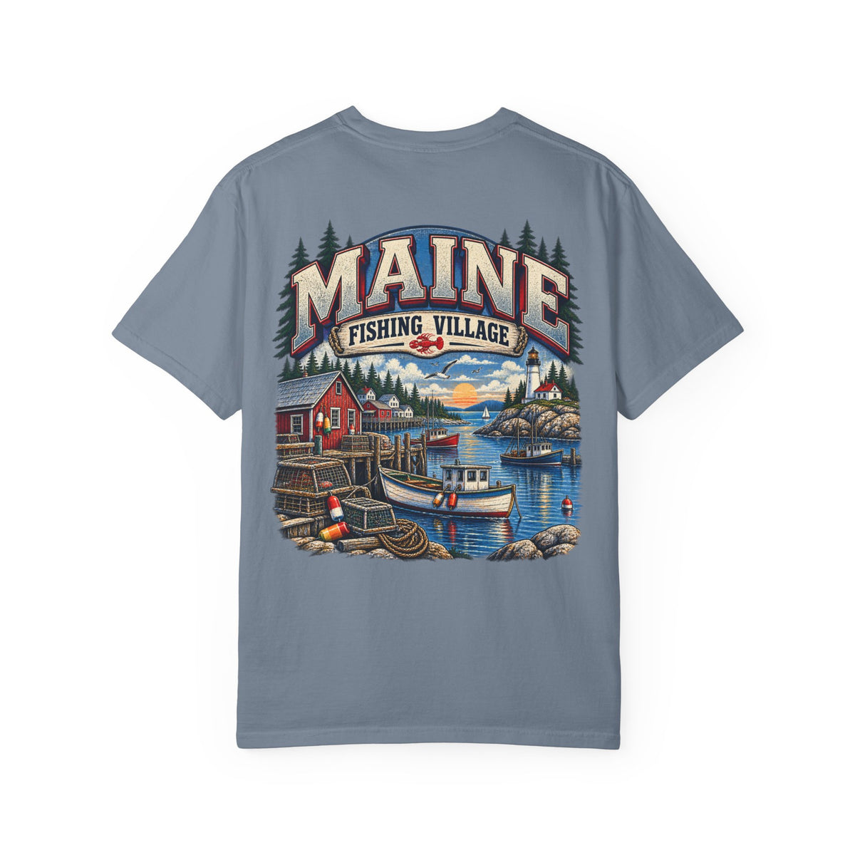 Maine Fishing Village Unisex Comfort Color 1717 Streetwear Graphic Tee