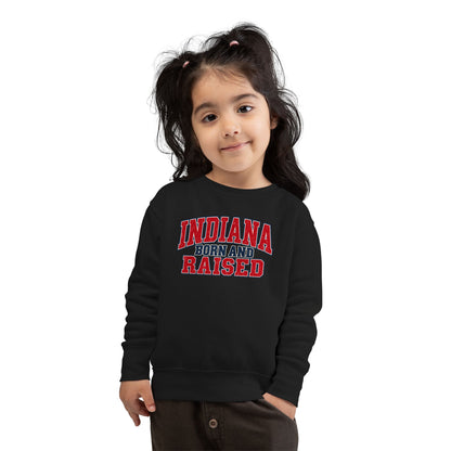 Indiana Born and Raised Vintage Collegiate Unisex Toddler Sweatshirt