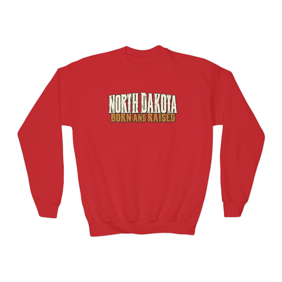 North Dakota Born and Raised Western Streetwear Unisex Youth Crewneck Sweatshirt Graphic
