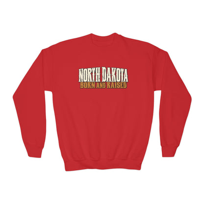 North Dakota Born and Raised Western Streetwear Unisex Youth Crewneck Sweatshirt Graphic