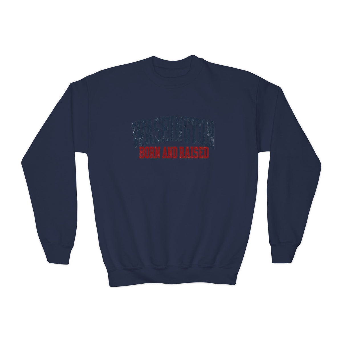 Washington Born and Raised Vintage Americana Unisex Youth Crewneck Sweatshirt Graphic