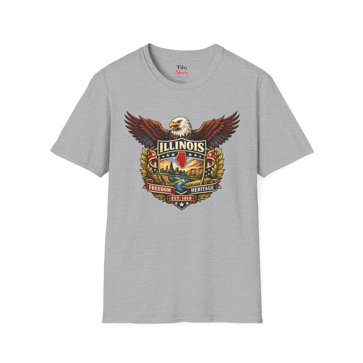 Illinois Americana Eagle Unisex Softstyle T Shirt State Pride Graphic Tee Collections FS03