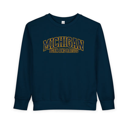 Michigan Born and Raised Bold Retro Unisex Toddler Sweatshirt