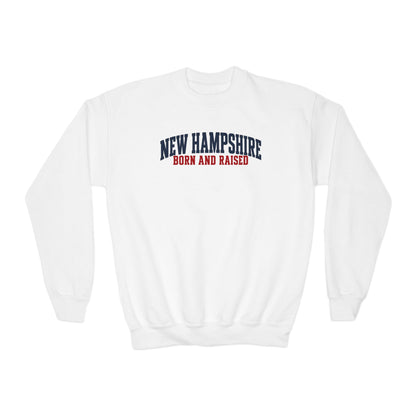 New Hampshire Born and Raised Minimal Heritage Unisex Youth Crewneck Sweatshirt Graphic
