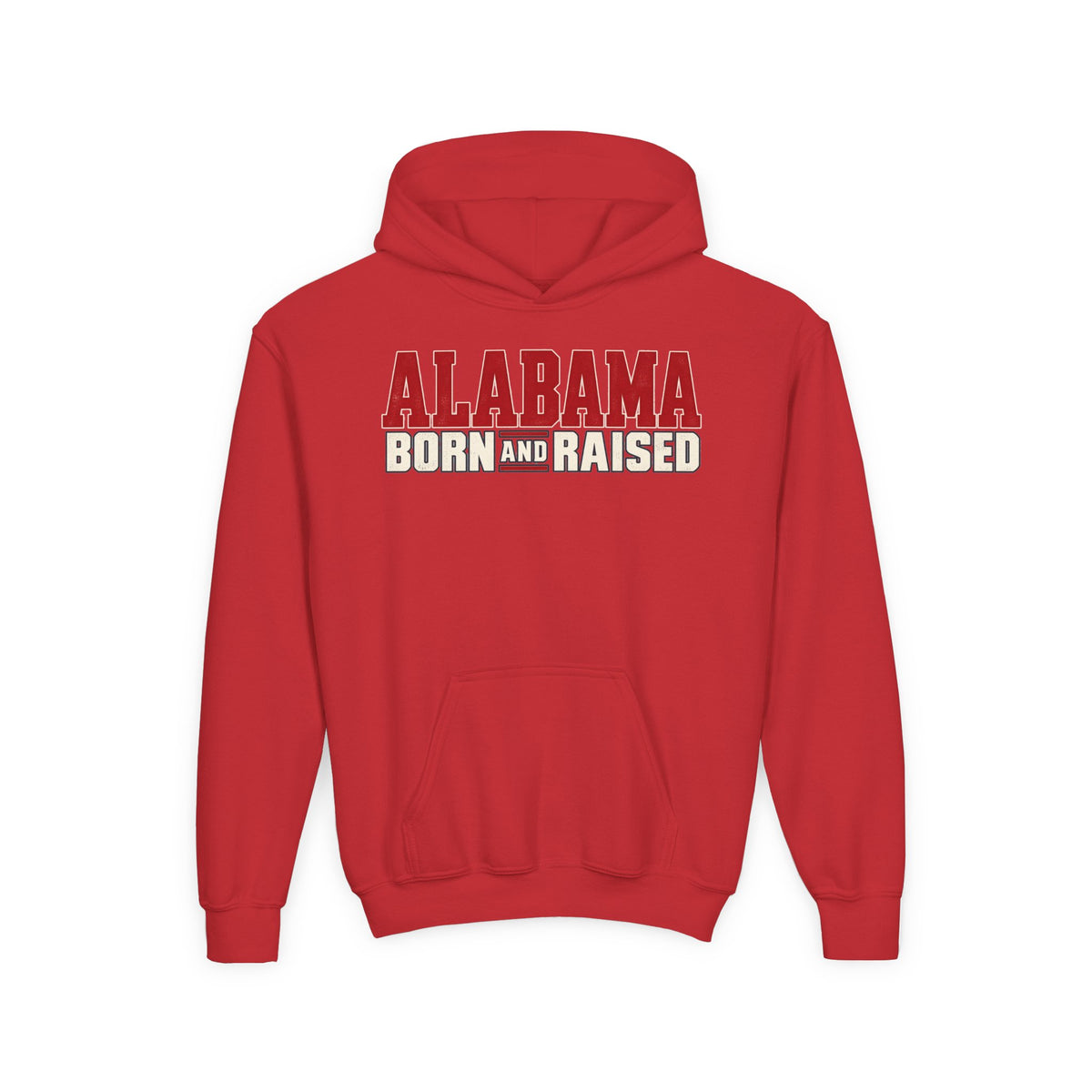 Alabama Born and Raised Premium Southern Streetwear Unisex Youth Heavy Blend Hooded Sweatshirt Graphic