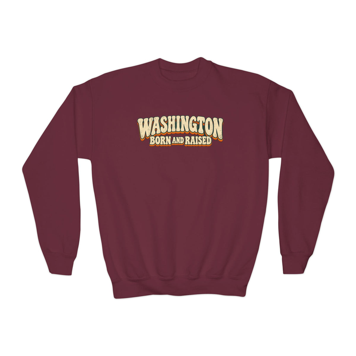 Washington Born and Raised Vintage 1970s Unisex Youth Crewneck Sweatshirt Graphic