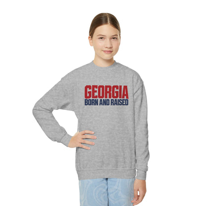Georgia Born and Raised Modern Southern Streetwear Unisex Youth Crewneck Sweatshirt