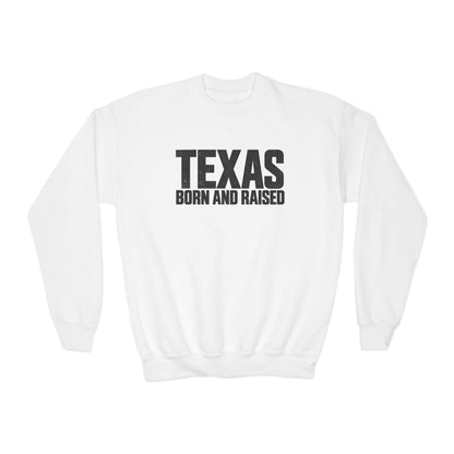 Texas Born and Raised Modern Minimal Unisex Youth Crewneck Sweatshirt Graphic