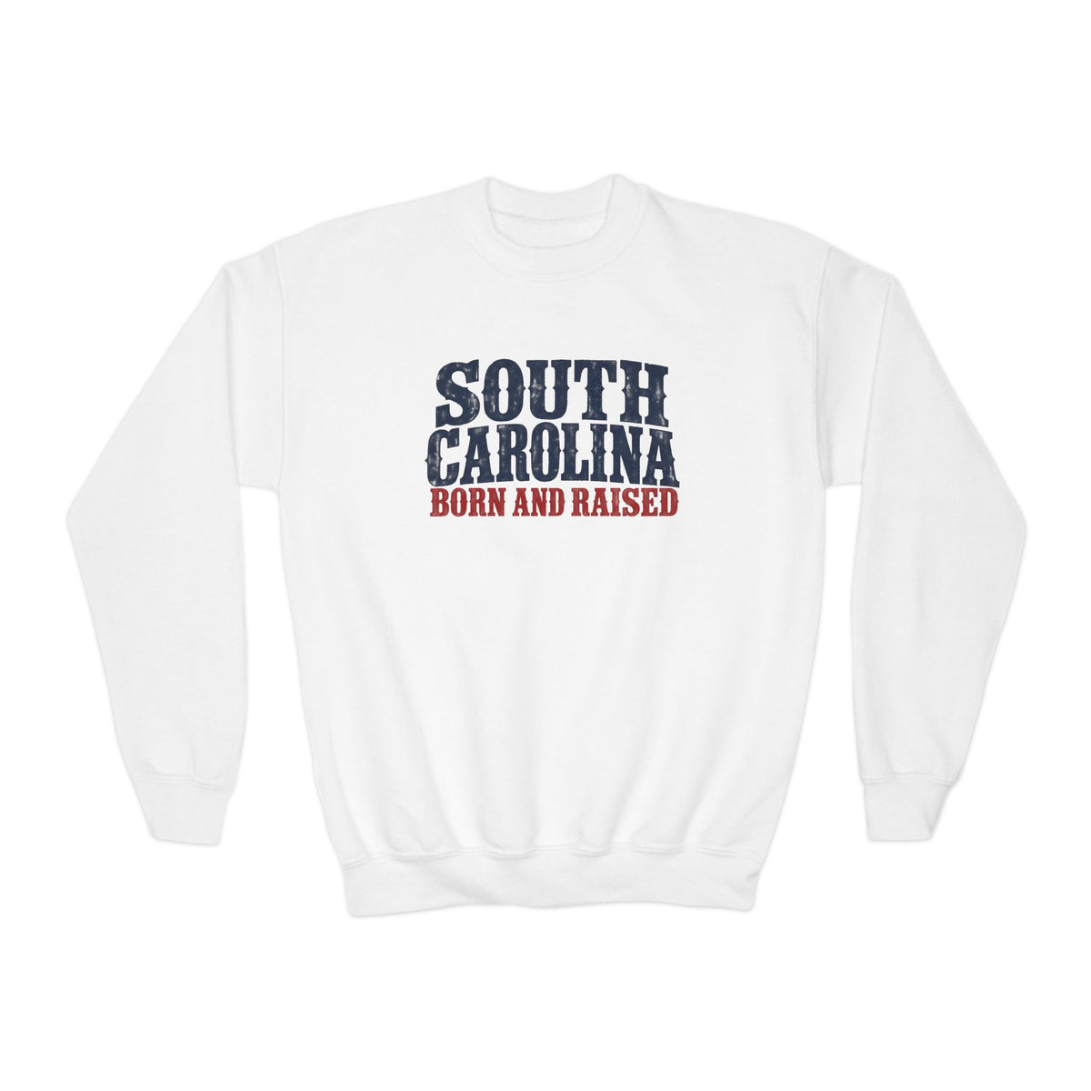 South Carolina Born and Raised Southern Heritage Unisex Youth Crewneck Sweatshirt Graphic