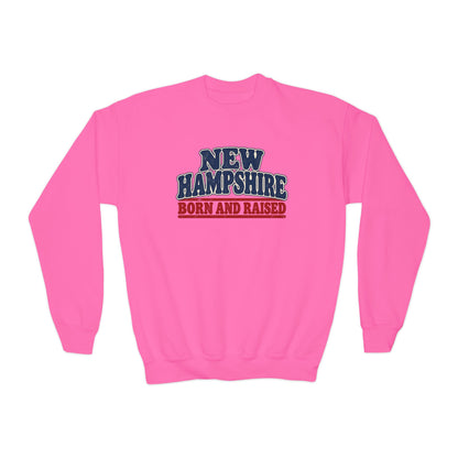 New Hampshire Born and Raised Retro 1970s New England Unisex Youth Crewneck Sweatshirt Graphic
