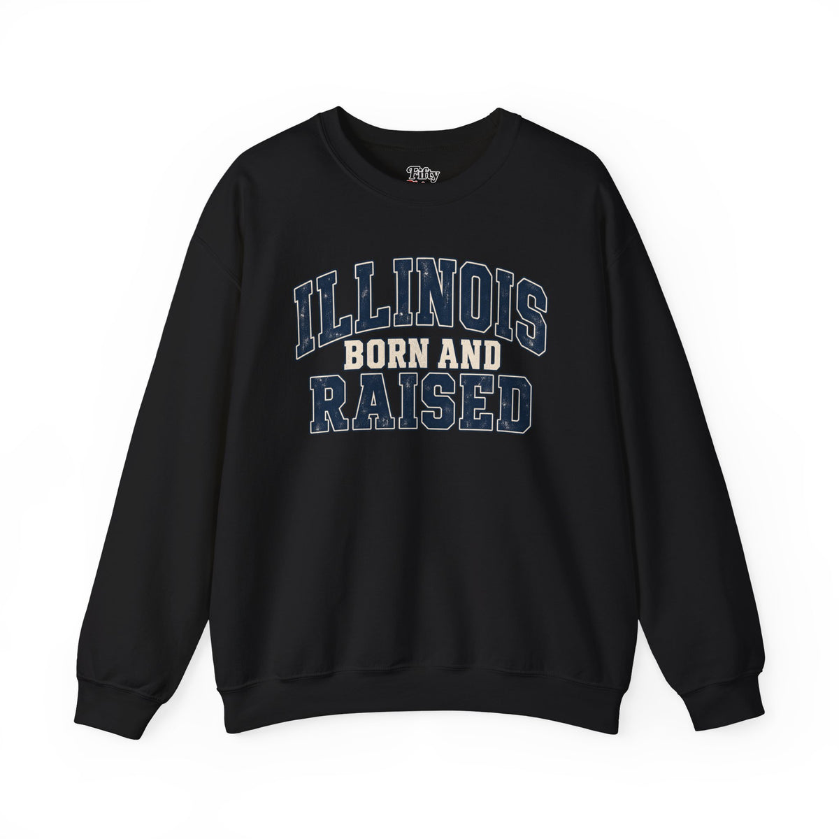 Illinois Born and Raised Unisex Crewneck Sweatshirt State Name Graphic