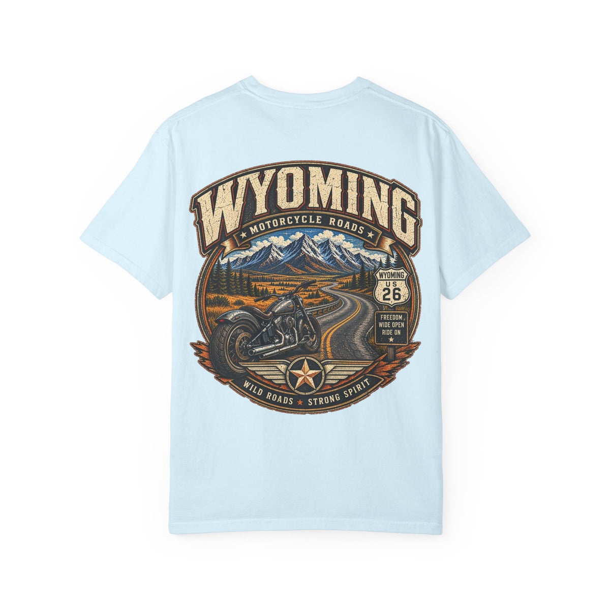 Wyoming Motorcycle Roads Unisex Comfort Color 1717 Streetwear Graphic Tee