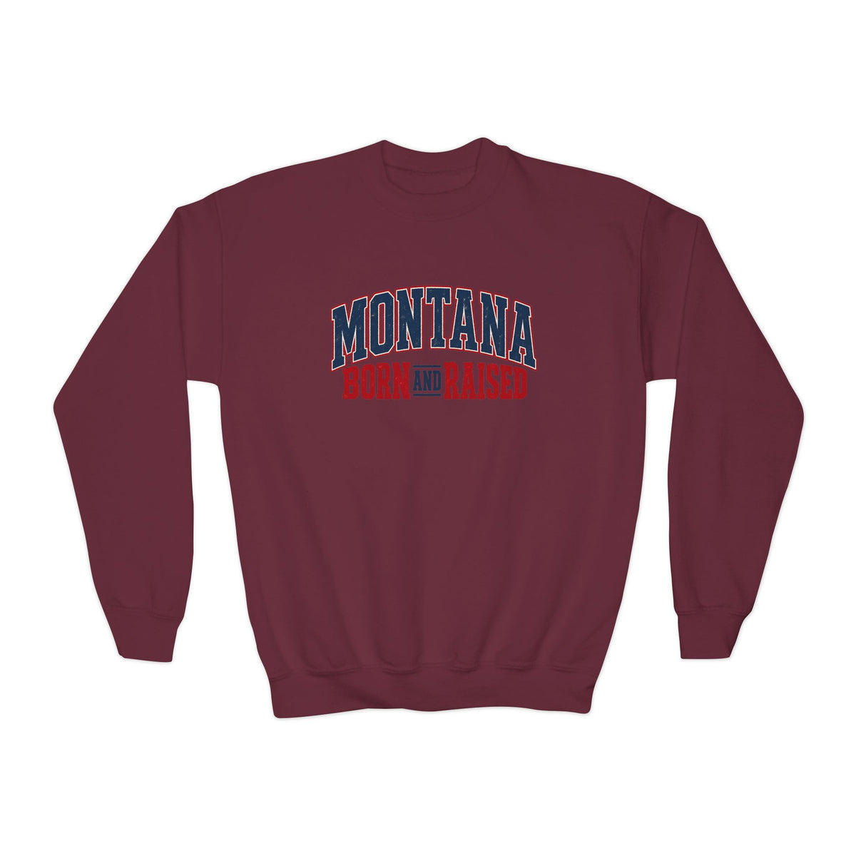 Montana Born and Raised Vintage Americana Unisex Youth Crewneck Sweatshirt Graphic