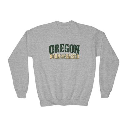 Oregon Born and Raised Rustic Pacific Northwest Unisex Youth Crewneck Sweatshirt Graphic