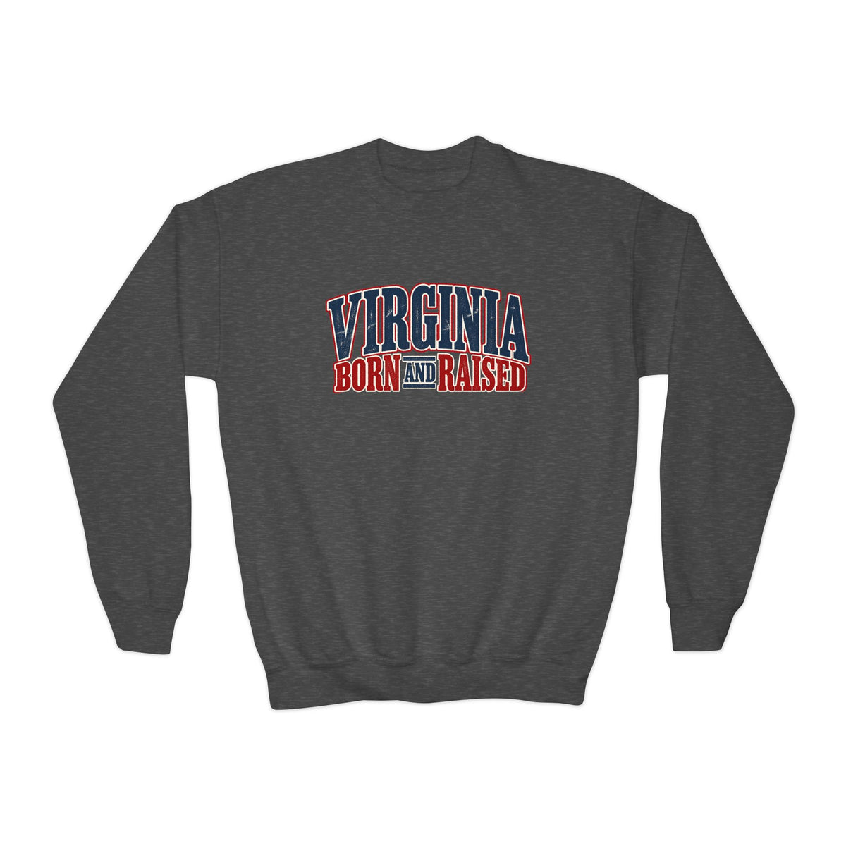 Virginia Born and Raised Classic Americana Badge Unisex Youth Crewneck Sweatshirt Graphic