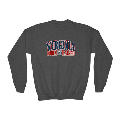 Virginia Born and Raised Classic Americana Badge Unisex Youth Crewneck Sweatshirt Graphic