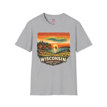 Wisconsin Lakeside Sunset Unisex Softstyle T Shirt State Pride Graphic Tee Collections FS03