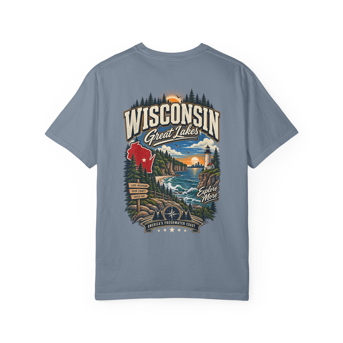 Wisconsin Great Lakes Unisex Comfort Color 1717 Streetwear Graphic Tee