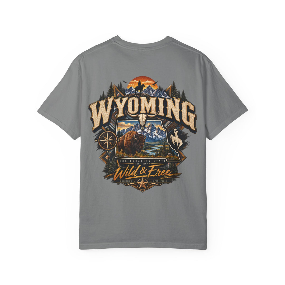 Wyoming Wild and Free Unisex Comfort Color 1717 Streetwear Graphic Tee