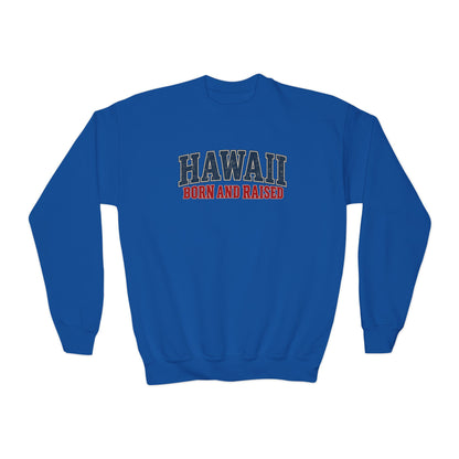 Hawaii Born and Raised Classic Heritage Unisex Youth Crewneck Sweatshirt Graphic