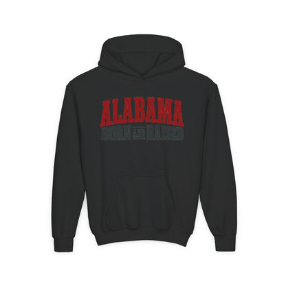 Alabama Born and Raised Rugged Workwear Unisex Youth Heavy Blend Hooded Sweatshirt Graphic