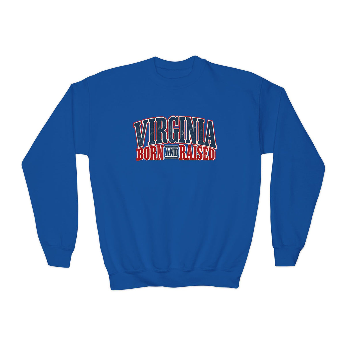 Virginia Born and Raised Classic Americana Badge Unisex Youth Crewneck Sweatshirt Graphic