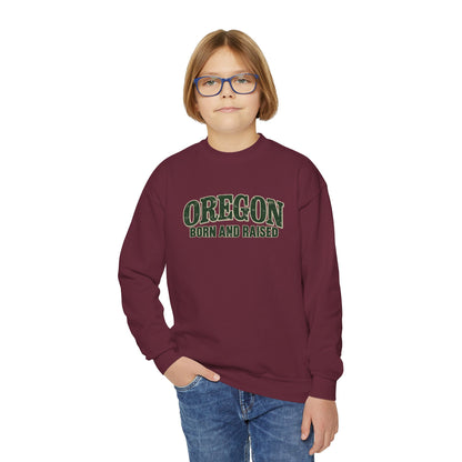 Oregon Born and Raised Classic Souvenir Unisex Youth Crewneck Sweatshirt Graphic