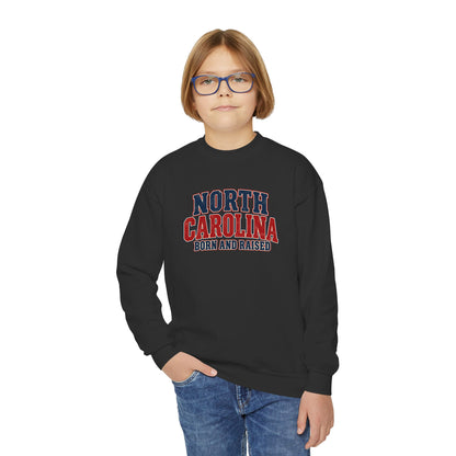 North Carolina Born and Raised Vintage Americana Unisex Youth Crewneck Sweatshirt Graphic