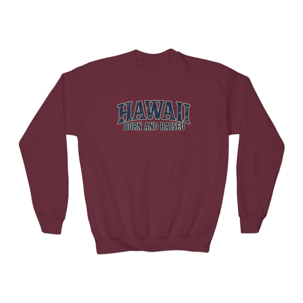 Hawaii Born and Raised Local Pride Unisex Youth Crewneck Sweatshirt Graphic