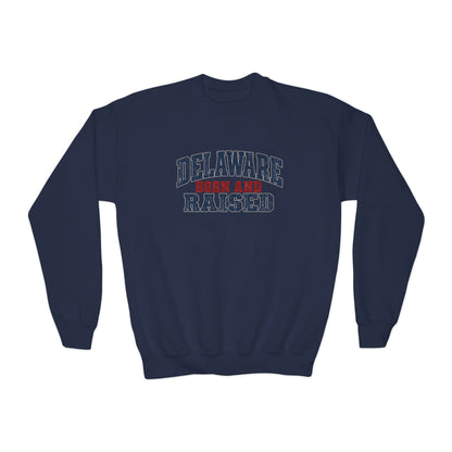 Delaware Born and Raised Rustic Heritage Unisex Youth Crewneck Sweatshirt Graphic