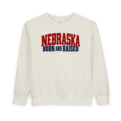 Nebraska Born and Raised Modern Midwestern Unisex Toddler Sweatshirt Graphic