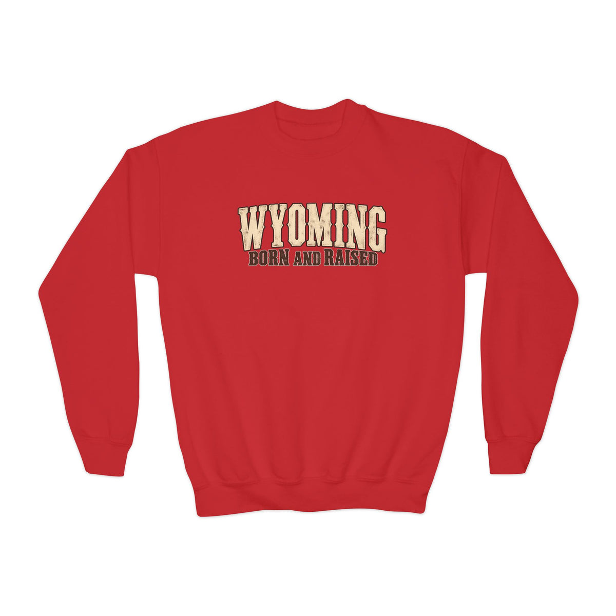 Wyoming Born and Raised Classic Western Unisex Youth Crewneck Sweatshirt Graphic
