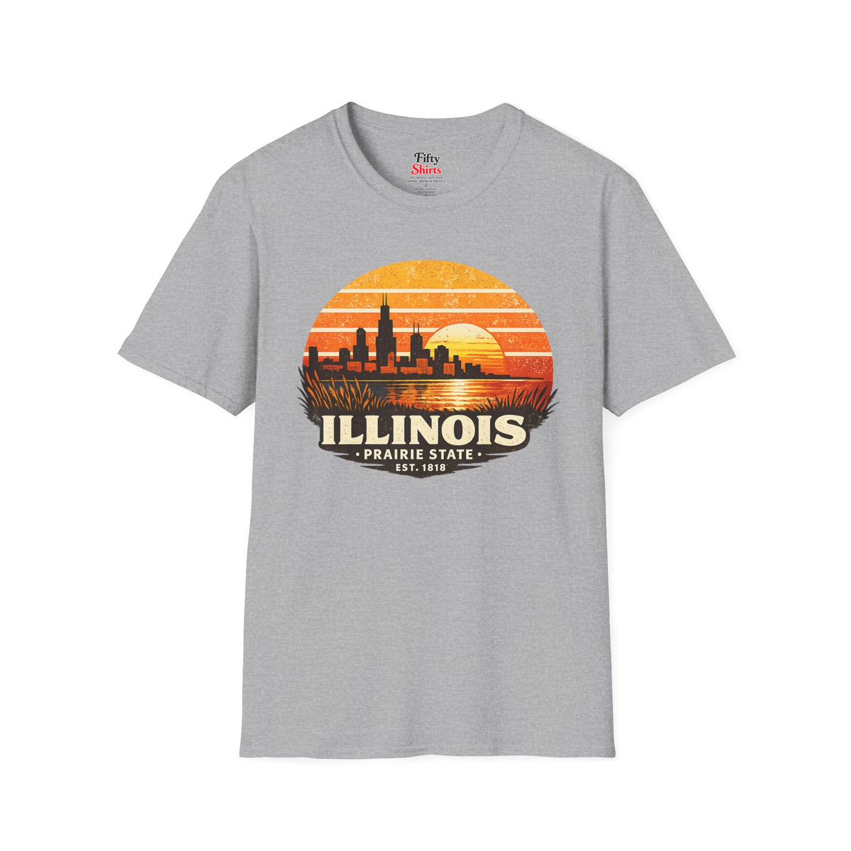Illinois Skyline Sunset Unisex Softstyle T Shirt State Pride Graphic Tee Collections FS03