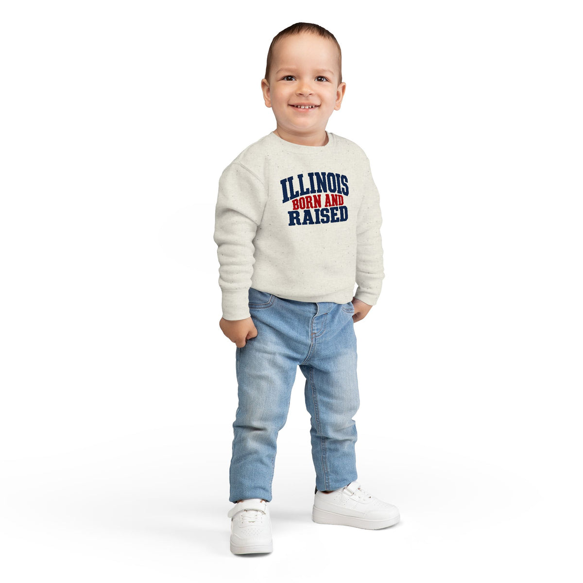 Illinois Born and Raised Bold Hometown Pride Unisex Toddler Sweatshirt