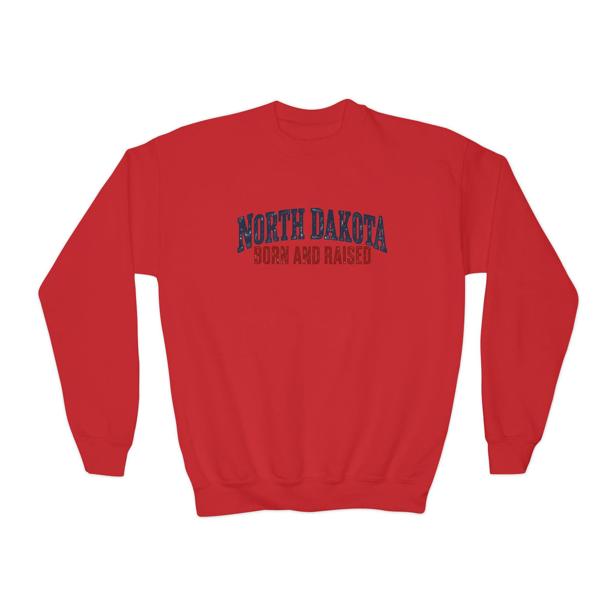 North Dakota Born and Raised Classic Prairie Souvenir Unisex Youth Crewneck Sweatshirt Graphic