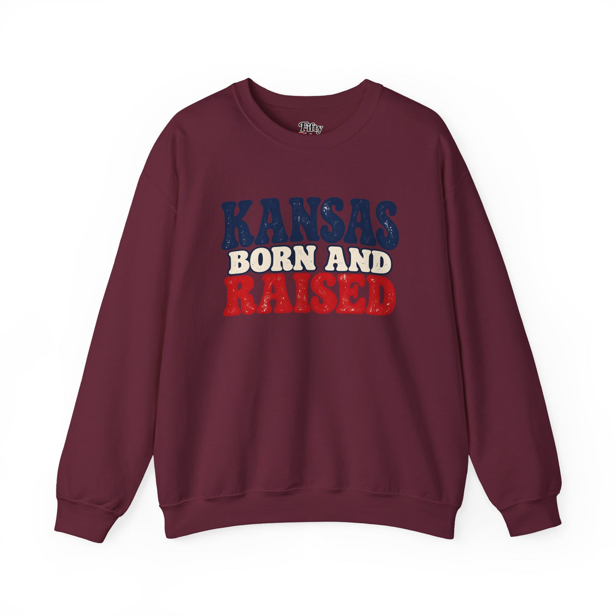 Kansas Born and Raised Retro 1970s Unisex Sweatshirt Graphic