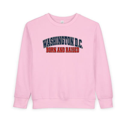 Washington DC Born and Raised Classic Collegiate Unisex Toddler Sweatshirt